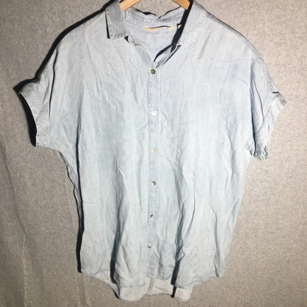 Womens Soft Surroundings Blouse Button Up Shirt Coastal Beachy Boho Spring